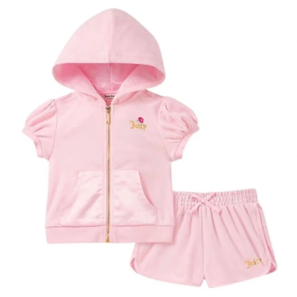 JUICY COUTURE BABY GIRL FLORAL AND FOIL LOGO ZIP-UP HOODIE AND SHORT SET
